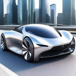 Generate an image of a futuristic car designed for a scientific project on the utilization of artificial intelligence in automobiles