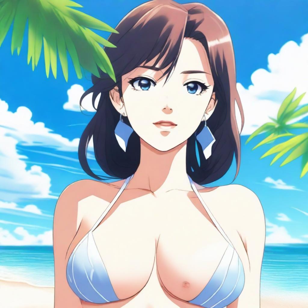 A beautiful woman wearing a bikini, depicted in anime style