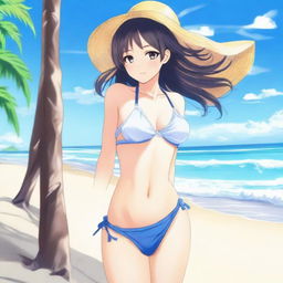 A beautiful woman wearing a bikini, depicted in anime style