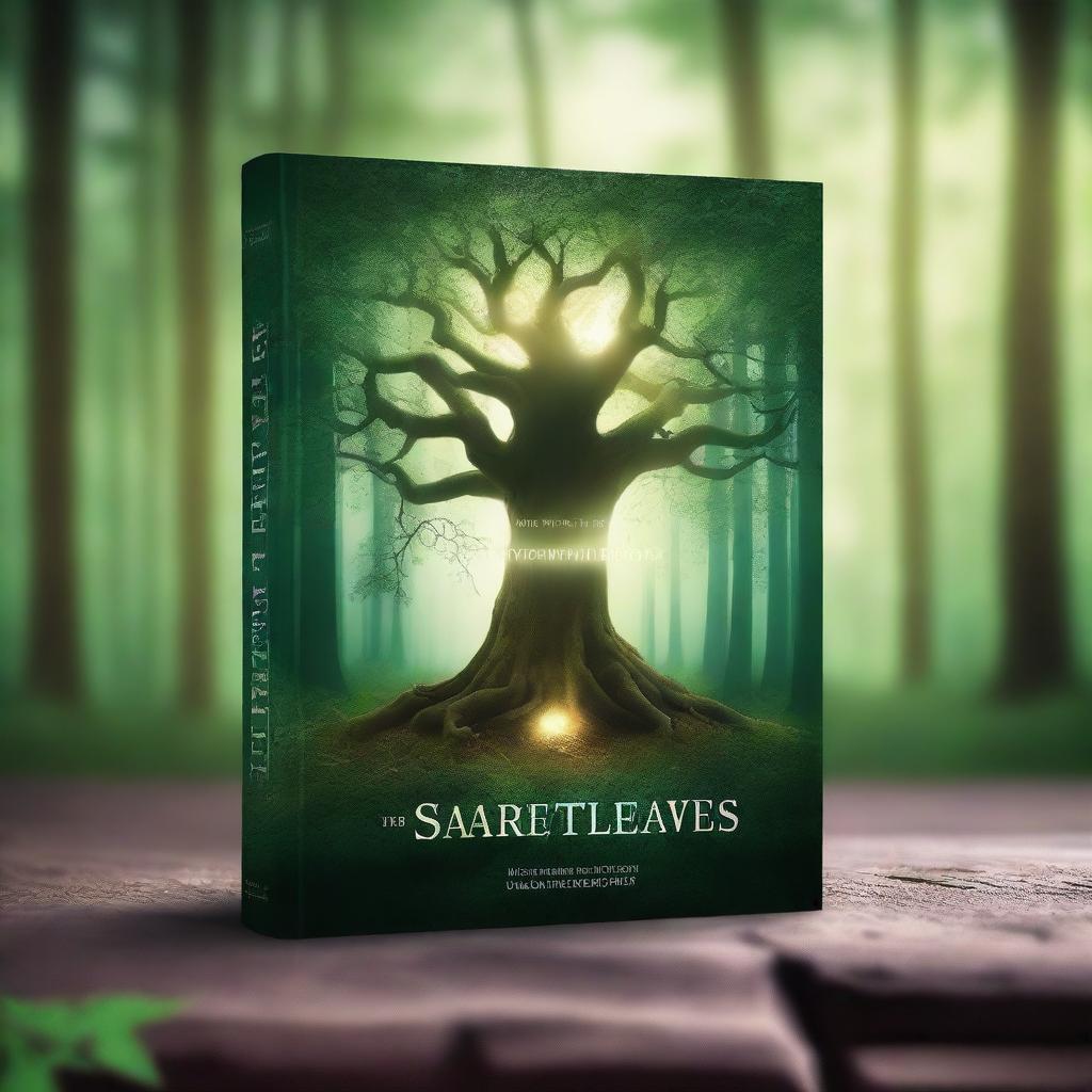 Create a captivating book cover featuring a mystical forest with an ancient, glowing tree at its center