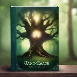 Create a captivating book cover featuring a mystical forest with an ancient, glowing tree at its center