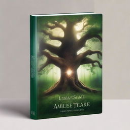 Create a captivating book cover featuring a mystical forest with an ancient, glowing tree at its center