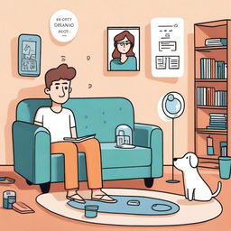 Create an illustration of Milo at home in a modern living room