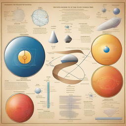 A detailed illustration of various physics concepts, including Newton's laws of motion, electromagnetism, and quantum mechanics