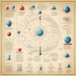 A detailed illustration of various physics concepts, including Newton's laws of motion, electromagnetism, and quantum mechanics