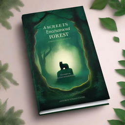 A captivating book cover design featuring a mystical forest with a hidden ancient temple