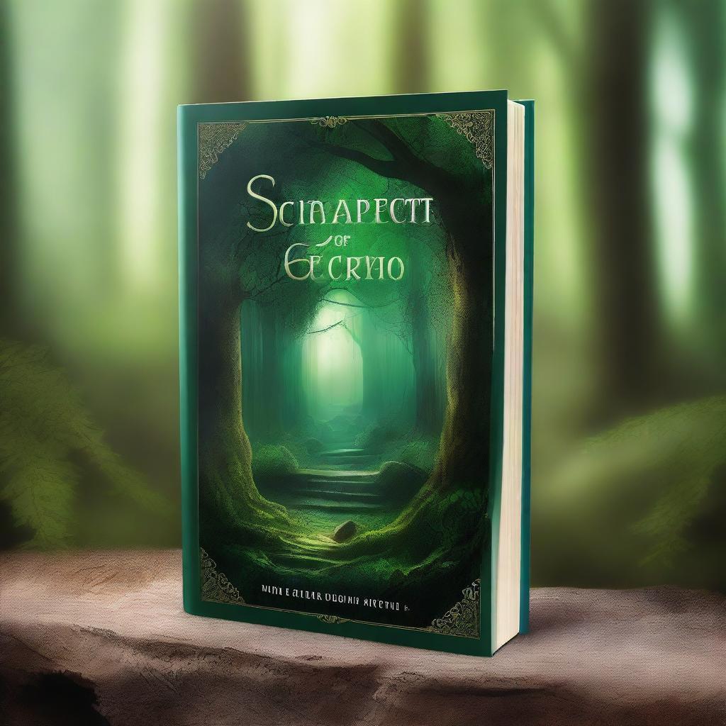 A captivating book cover design featuring a mystical forest with a hidden ancient temple