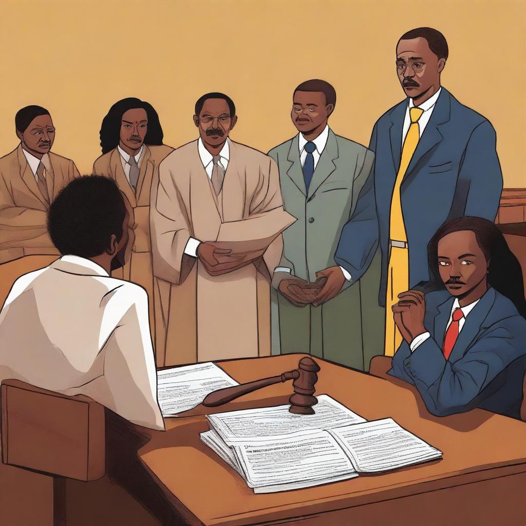 An impactful and thought-provoking illustration depicting strategic litigation in Ethiopia