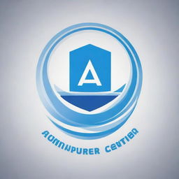 Design a logo for 'Aims Computer Center'. Incorporate a computer graphic and use a color scheme of blue and white.