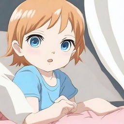 Create an anime-style version of a young child with blue eyes