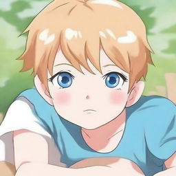 Create an anime-style version of a young child with blue eyes