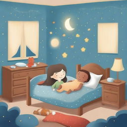 Create a series of illustrations for a children's book about night weaning