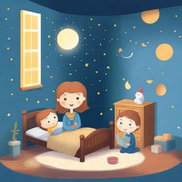 Create a series of illustrations for a children's book about night weaning