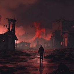 A dark and intense digital illustration of a bloody apocalypse