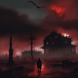 A dark and intense digital illustration of a bloody apocalypse