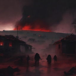 A dark and intense digital illustration of a bloody apocalypse