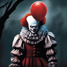 A detailed and eerie digital illustration of Pennywise the Clown from the horror movie 'It'