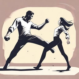 A dynamic illustration showing a woman kicking a man