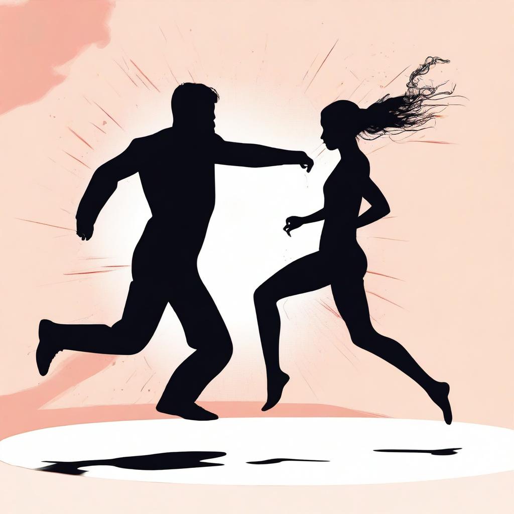 A digital illustration depicting a woman kicking a man in the genitals