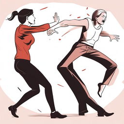 An illustration showing a woman kicking a man in the genital area