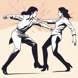 An illustration showing a woman kicking a man in the genital area