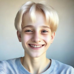 A selfie of a 13-year-old boy with Ukrainian appearance, featuring light-colored hair and fair skin