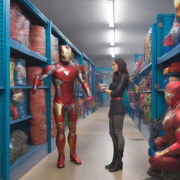 A bustling self-storage facility where various superheroes are seen storing their gear and gadgets