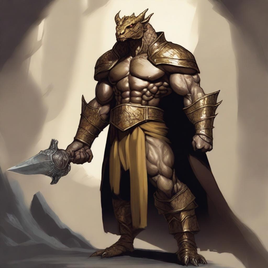 A gold Dragonborn male from Dungeons and Dragons