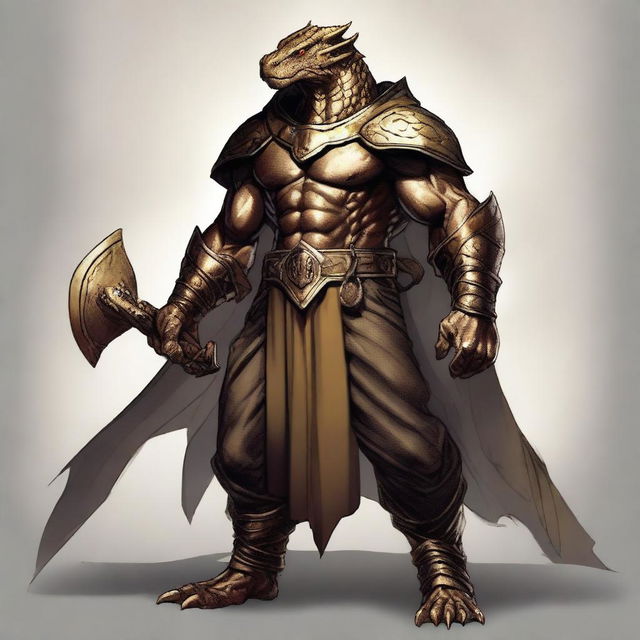 A gold Dragonborn male from Dungeons and Dragons