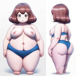 A realistic depiction of Ochaco Uraraka with blue skin, transforming into a blueberry