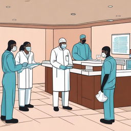 A detailed illustration of individual and collective protective equipment in a hotel setting