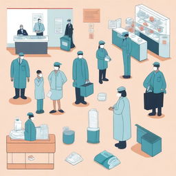 A detailed illustration of individual and collective protective equipment in a hotel setting