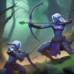 An epic battle scene between Drow Ranger and Tidehunter from Dota 2