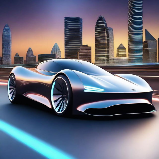 A sleek, futuristic sports car designed with advanced technology, resembling a Formula 1 racing car