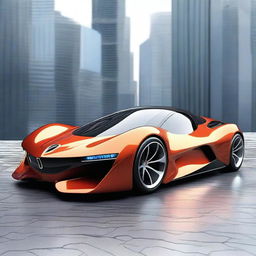 A sleek, futuristic sports car designed with advanced technology, resembling a mix between a Formula 1 racing car, a Tron bike, and elements from Avatar