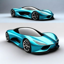 A sleek, futuristic sports car designed with advanced technology, resembling a mix between a Formula 1 racing car, a Tron bike, and elements from Avatar