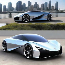 A sleek, futuristic sports car designed with advanced technology, resembling a mix between a Formula 1 racing car, a Tron bike, and elements from Avatar