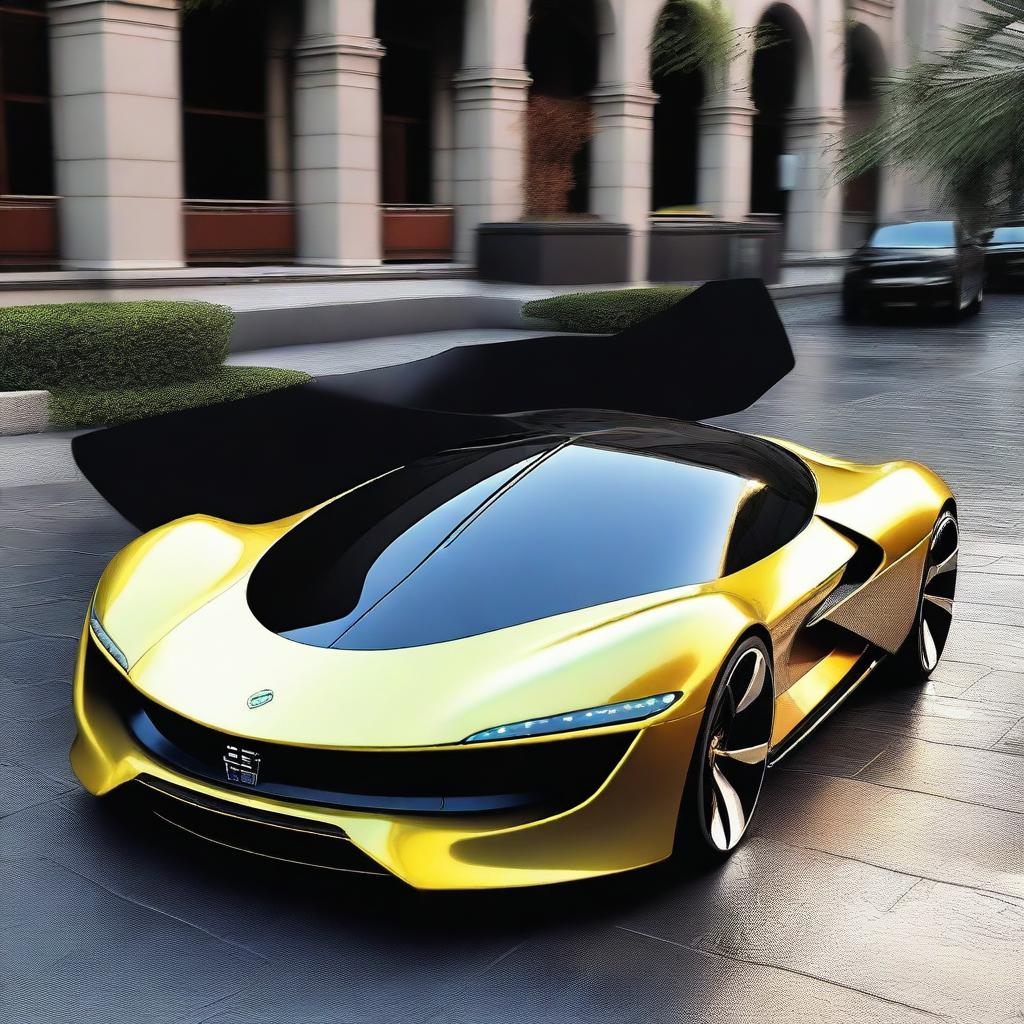 A sleek, futuristic sports car designed with advanced technology, resembling a mix between a Formula 1 racing car, a Tron bike, and elements from Avatar