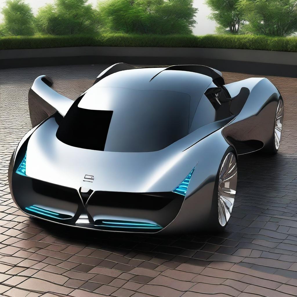 A sleek, futuristic sports car designed with advanced technology, resembling a mix between a Formula 1 racing car, a Tron bike, and elements from Avatar