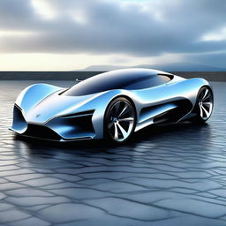 A sleek, futuristic sports car designed with advanced technology, resembling a mix between a Formula 1 racing car, a Tron bike, and elements from Avatar