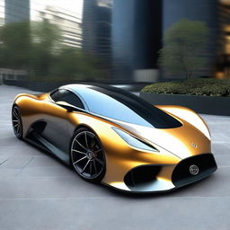 A sleek, futuristic sports car designed with advanced technology, resembling a mix between a Formula 1 racing car, a Tron bike, and elements from Avatar