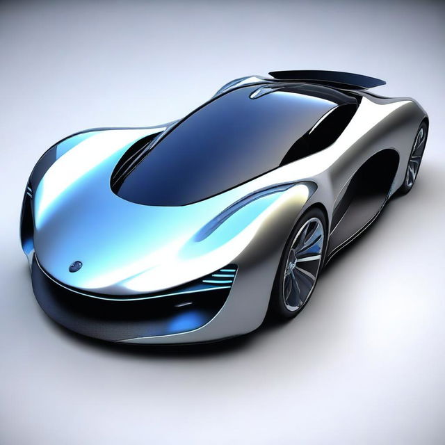 A sleek, futuristic sports car designed with advanced technology, resembling a mix between a Formula 1 racing car, a Tron bike, and elements from Avatar