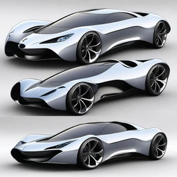 A sleek, futuristic sports car designed with advanced technology, resembling a mix between a Formula 1 racing car, a Tron bike, and elements from Avatar