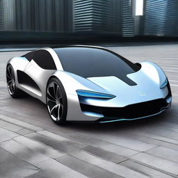 A sleek, futuristic sports car designed with advanced technology, resembling a mix between a Formula 1 racing car, a Tron bike, and elements from Avatar