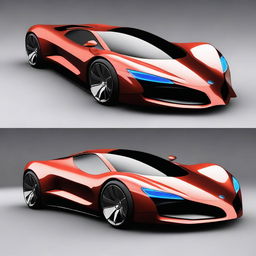 A sleek, futuristic sports car designed with advanced technology, resembling a mix between a Formula 1 racing car, a Tron bike, and elements from Avatar