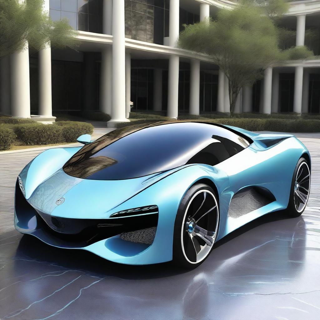 A sleek, futuristic sports car designed with advanced technology, resembling a mix between a Formula 1 racing car, a Tron bike, and elements from Avatar