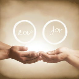 Three circles labeled 'Love,' 'Peace,' and 'Joy' hovering in the hands of God