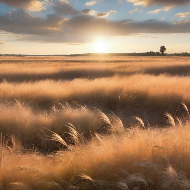 A sunlit field bathed in golden light