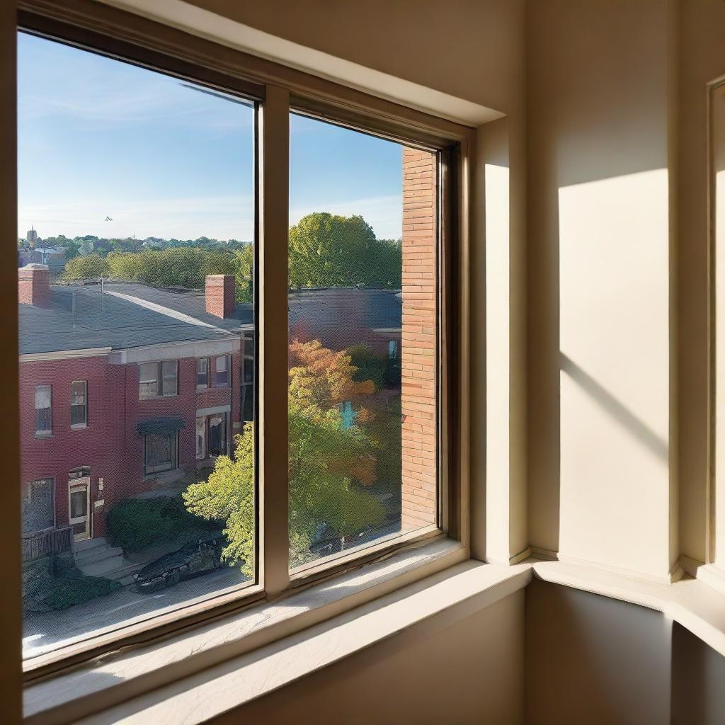 A view from a window overlooking the city of Maplewood