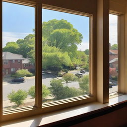 A view from a window overlooking the city of Maplewood